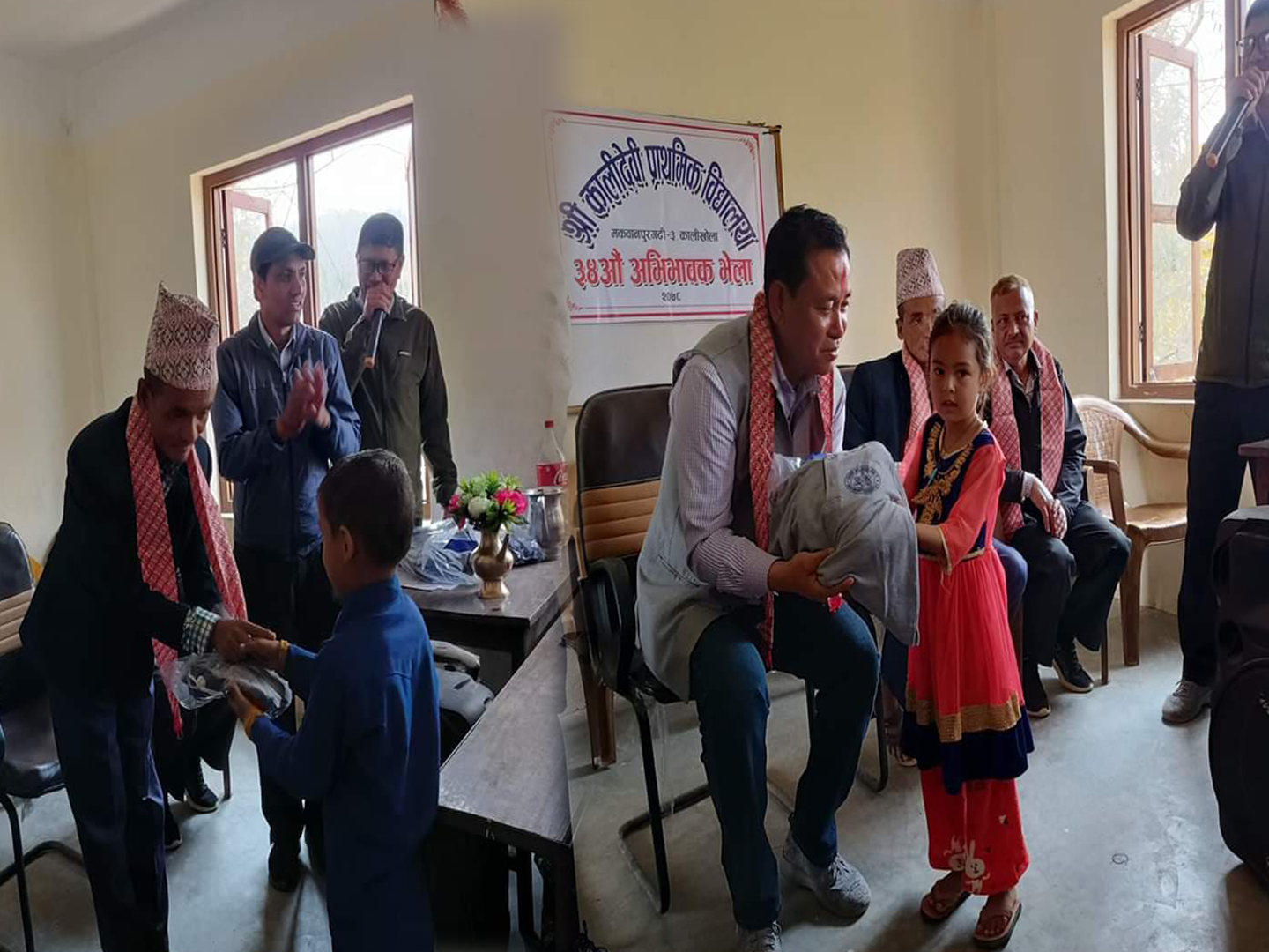 नेता बानियाँद्वारा कालिदेवि प्राविका ६० विद्यार्थीलाई पोशाक वितरण