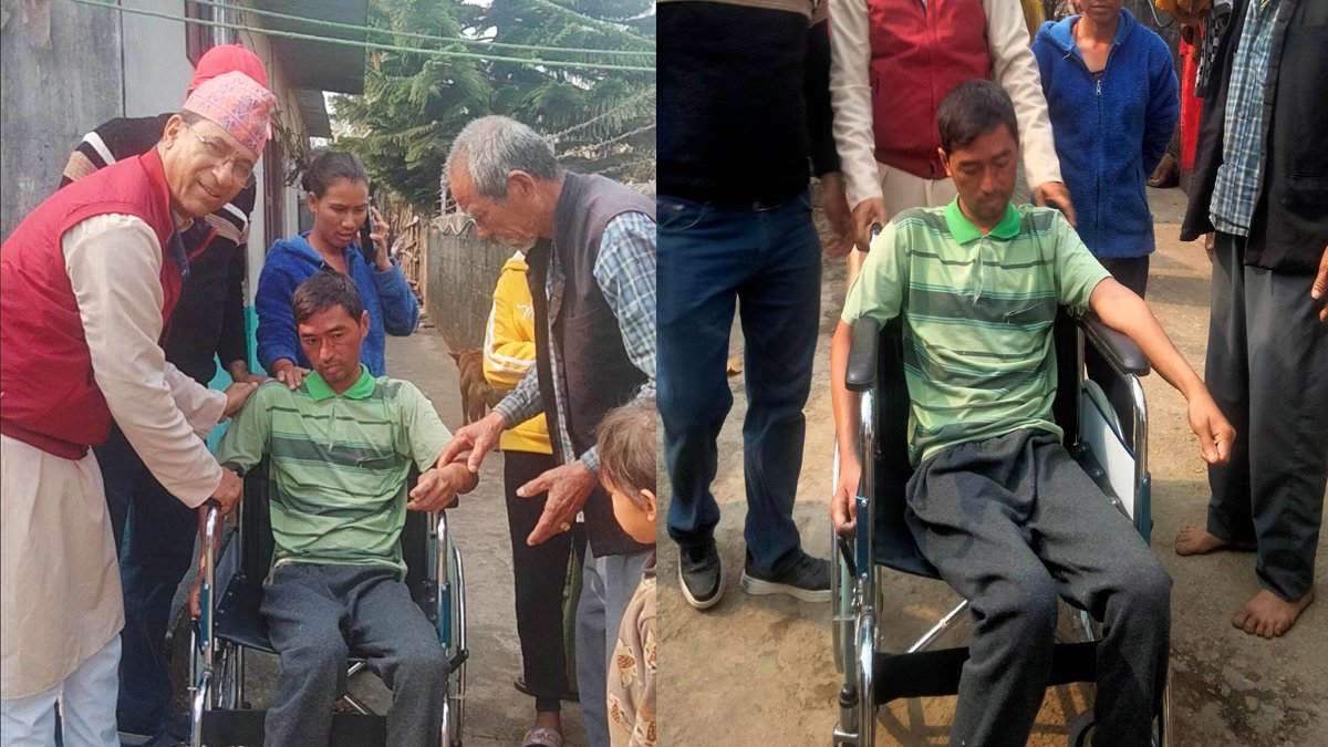 सहयोगी मन नेपालद्धारा पाख्रीनलाई ह्विल चियर प्रदान