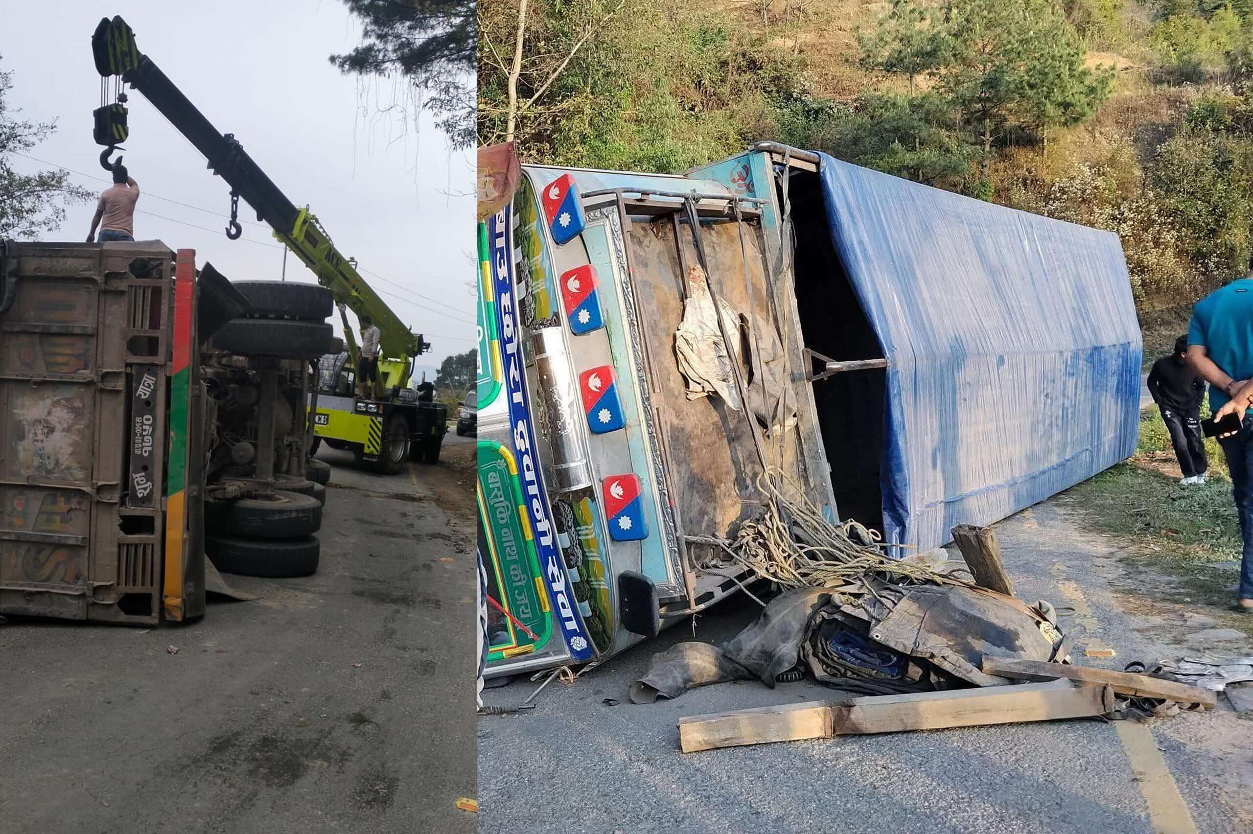 मकवानपुरको थाहामा ट्रक पल्टिँदा चालक घाइते