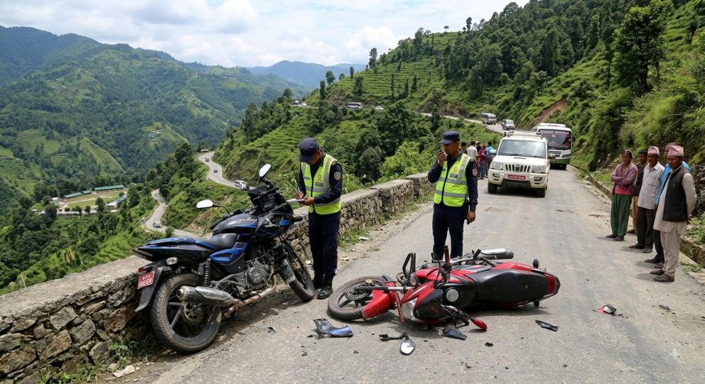 भिमफेदीमा दुई मोटरसाइकल ठोक्किँदा दुई जना घाइते