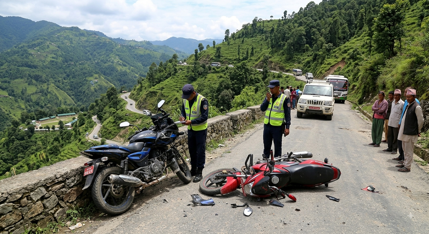 भिमफेदीमा दुई मोटरसाइकल ठोक्किँदा दुई जना घाइते
