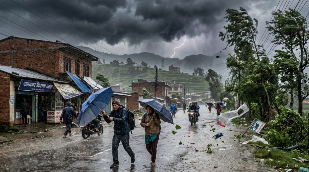 वर्षासँगै ठूलो हावाहुरी चल्ने चेतावनी