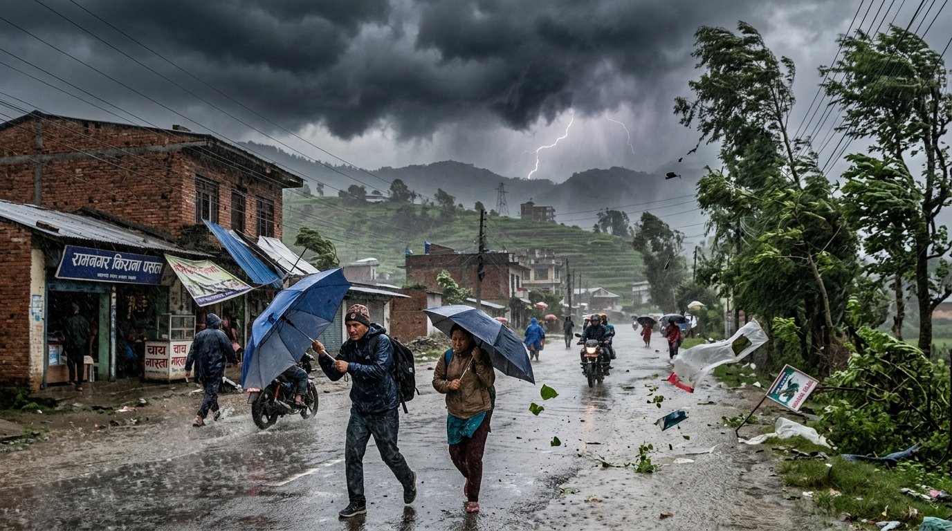 वर्षासँगै ठूलो हावाहुरी चल्ने चेतावनी