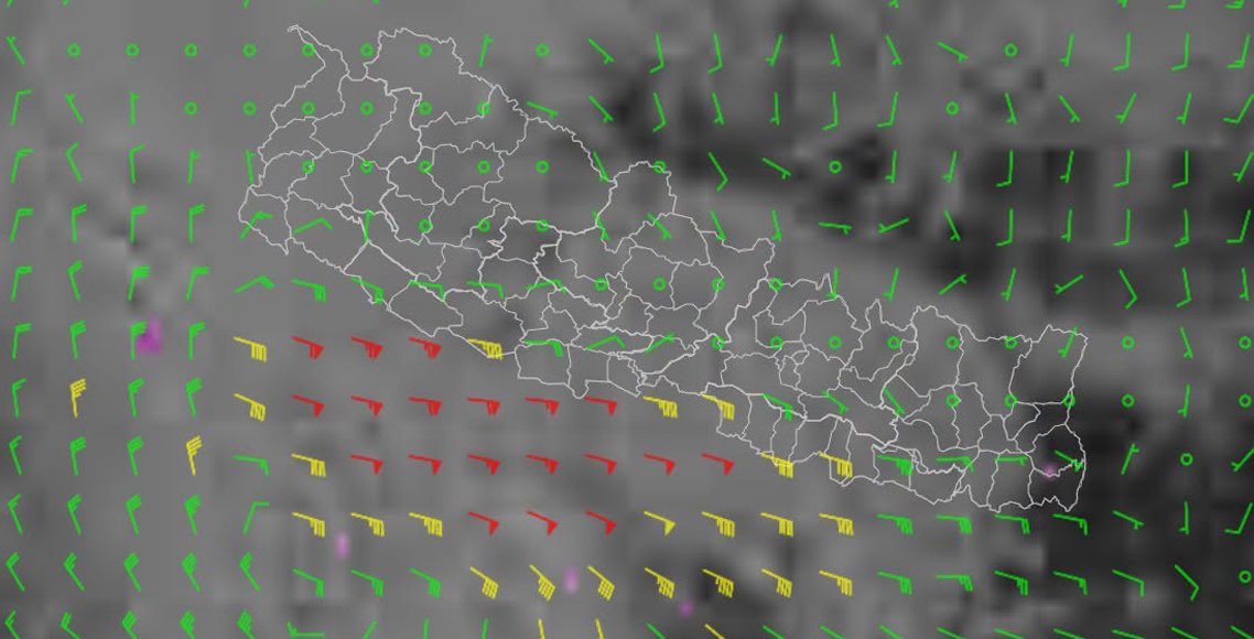 हाल तल्लो वायुमण्डलमा चलिरहेको हावा। तस्बिर: भू-उपग्रह
